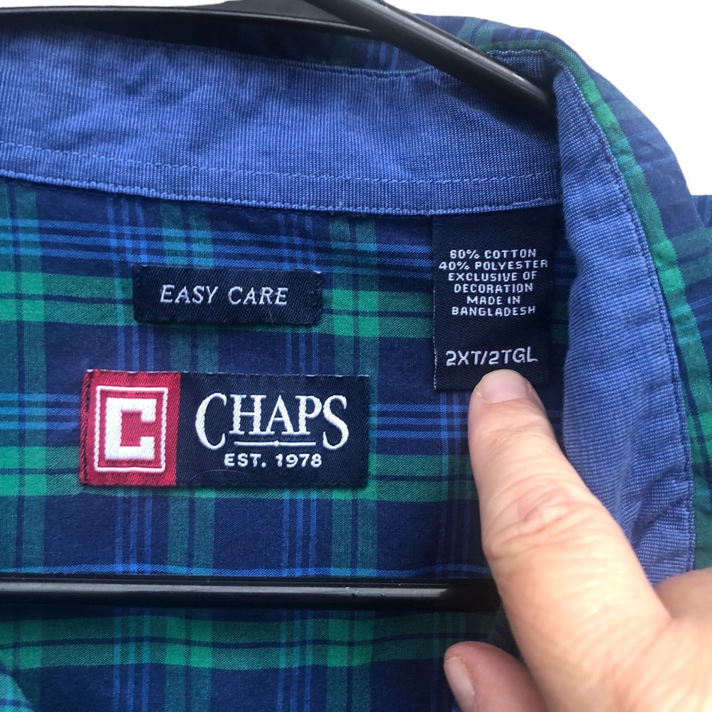 Chaps Green & Blue Plaid Button Down Oxford size 2XT - Picture 3 of 9